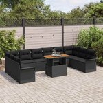 vidaXL Ensemble de canapé de jardin avec coussin 11 Pièces Noir