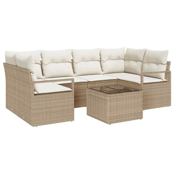 vidaXL Ensemble de canapé de jardin avec coussin 7 Pièces Beige et crème