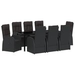 vidaXL Set de salle à manger de jardin 9 pièces avec coussins Poly Rattan noir