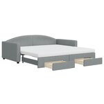 vidaXL Lit de jour avec gigogne et tiroirs gris clair 100x200 cm tissu