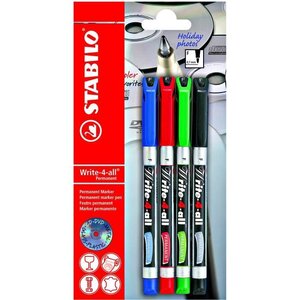 Blister x 4 marqueurs STABILO Write-4-all 0,7 mm - noir + bleu + rouge + vert