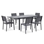 Ensemble repas de jardin en aluminium 6 a 8 personnes - Table extensible 180-240 cm + 6 chaises assise textilene - Gris