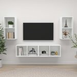 vidaXL Meubles TV muraux 4 Pièces Blanc brillant Aggloméré