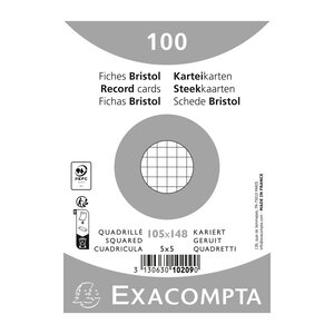 Paquet 100 Fiches Sous Film - Bristol Quadrillé 5x5 Non Perforé 105x148mm - Blanc - X 20 - Exacompta