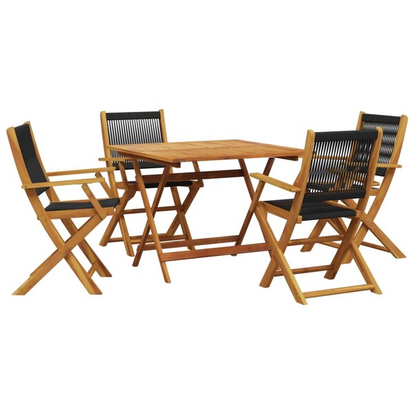 vidaXL Ensemble à manger de jardin 5Pièces noir polypropylène bois massif