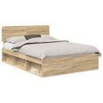 vidaXL Cadre de lit avec tête de lit Sonoma 140 x 190 cm Pin massif