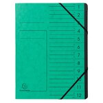Trieur Agrafé Avec Élastiques Intérieur Noir 12 Compartiments - A4 - Vert - X 10 - Exacompta