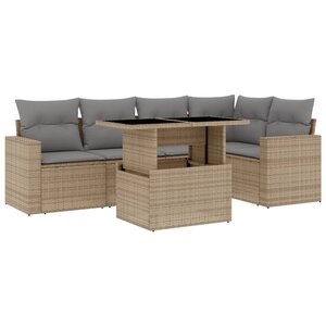vidaXL Salon de jardin avec coussins 6 Pièces beige résine tressée