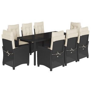 vidaXL Ensemble à manger de jardin 9Pièces coussins noir résine tressée