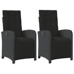 vidaXL Chaises inclinables de jardin lot de 2 repose-pied noir rotin