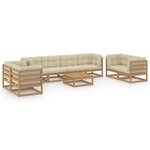 vidaXL Salon de jardin 9 Pièces avec coussins Bois de pin massif