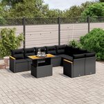 vidaXL Salon de jardin 10 Pièces avec coussins noir résine tressée