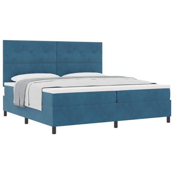vidaXL Lit à ressorts avec matelas Bleu foncé 200 x 200 cm Velours
