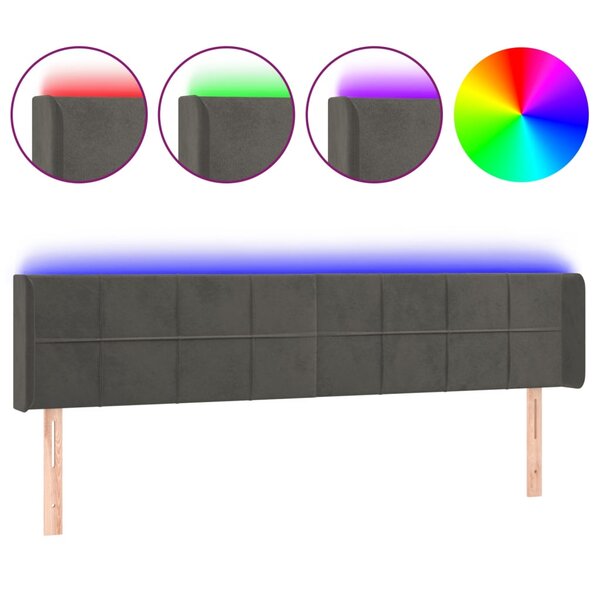 vidaXL Tête de lit à LED Gris foncé 203x16x78/88 cm Velours