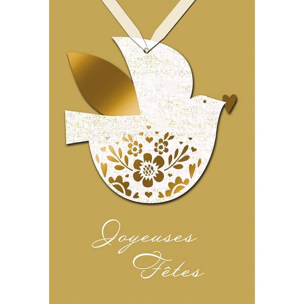 Carte de voeux joyeuses fêtes colombe et coeur - draeger paris