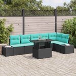 vidaXL Ensemble de canapé de jardin 7 Pièces Noir et Bleu polyrotin