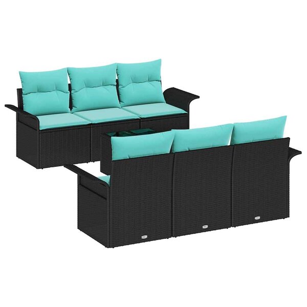 vidaXL Ensemble de canapé de jardin avec coussin 7 Pièces Noir polyrotin