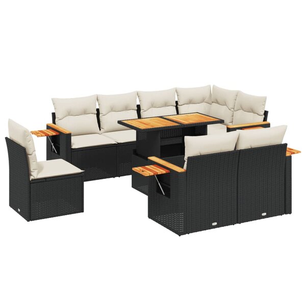 vidaXL Salon de jardin 9 Pièces avec coussins noir résine tressée