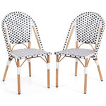Ensemble de 2 chaises de bistrot françaises chaises de salle à manger sans accoudoirs en rotin tressé à la main pour extérieur blanc 20_0008452