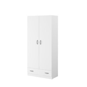 Armoire 2 portes battantes panneaux de particules + 1 tiroir - Décor blanc 78 x 38 x Hauteur 170 cm