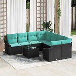 vidaXL Ensemble de Canapés 9 Pièces Noir et turquoise polyrotin