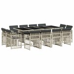 vidaXL Ensemble à manger de jardin et coussins 13 Pièces gris clair rotin
