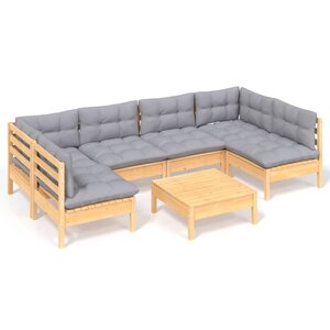 vidaXL Salon de jardin 7 Pièces avec coussins gris bois de pin massif