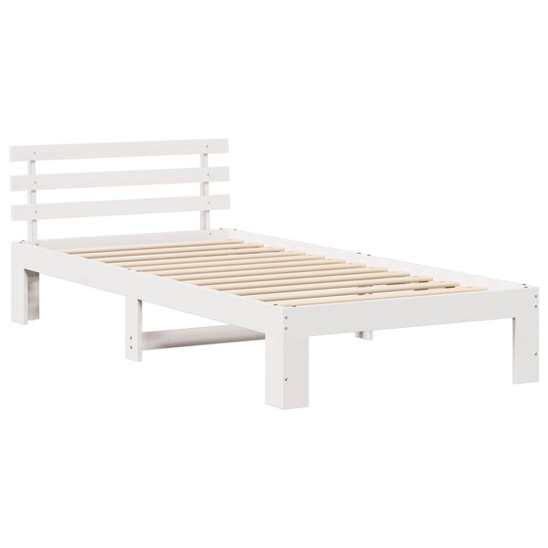 vidaXL Cadre de lit en bois de pin blanc Blanc Bois massif 90 x 200 cm