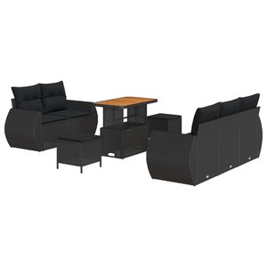 vidaXL Canapé de jardin 8 pièces avec coussins  polyrotin noir et acacia
