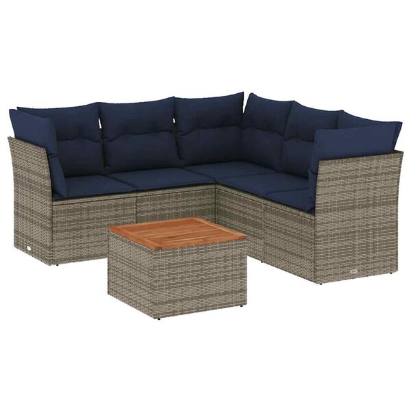 vidaXL Salon de jardin 6 Pièces avec coussins gris résine tressée