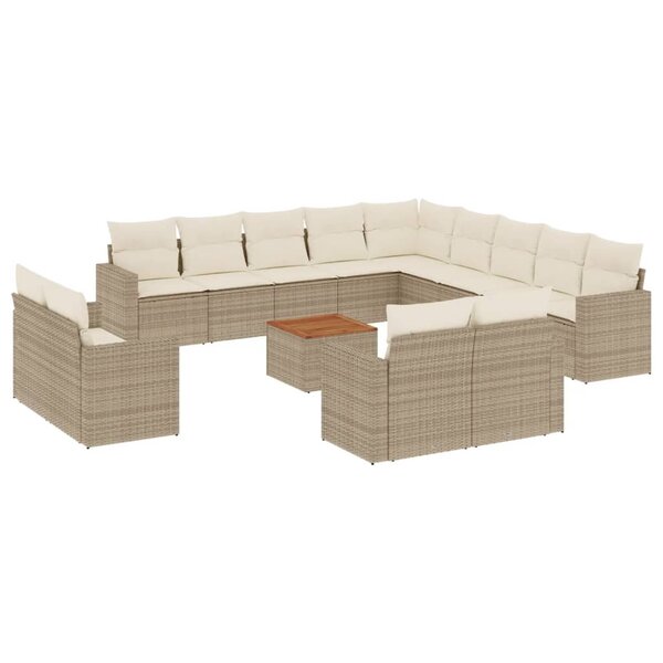 vidaXL Salon de jardin avec coussins 14 Pièces beige résine tressée