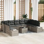 vidaXL Canapé de jardin 10 pièces avec coussins - Rotin gris