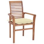vidaXL Chaises à manger lot de 4 avec coussins blanc crème Bois teck