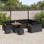 vidaXL Ensemble de canapé de jardin 12 Pièces Noir Poly rotin