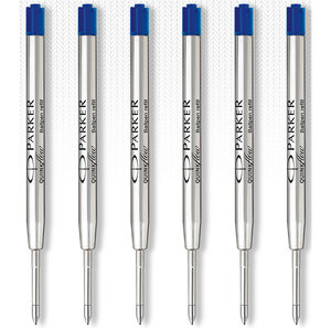 PARKER 6 recharges Quinkflow pour Stylo bille - pointe moyenne - Bleues - sous blister