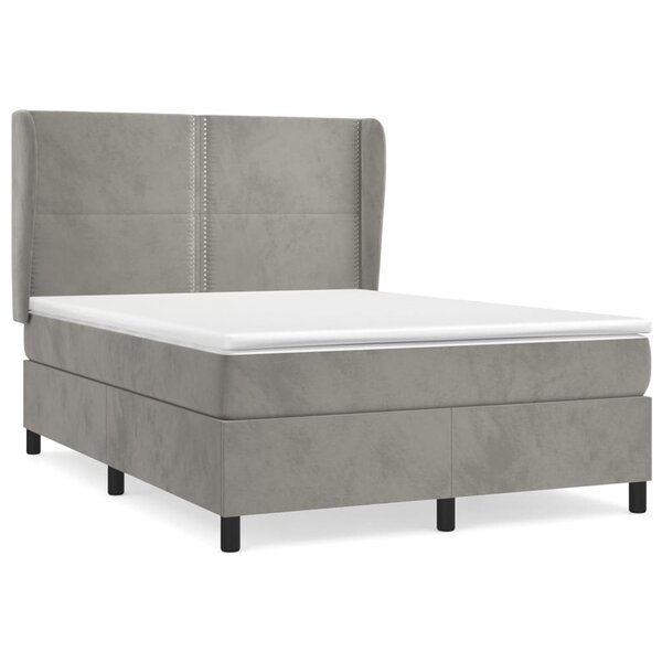vidaXL Sommier à lattes de lit et matelas Gris clair 140x190cm Velours