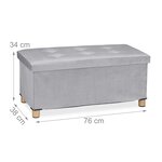 Banquette de rangement en velours matelassée 34 x 76 x 38 cm espace de stockage polyvalent style moderne en velours gris 13_0010924