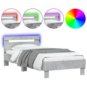 vidaXL Cadre de lit sans matelas avec lumières LED gris béton 90x190cm