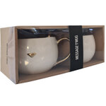 Set de 2 mugs chats en porcelaine blanche et or