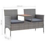 vidaXL Banc de jardin 2places et table à thé 143cm Résine tressée Gris