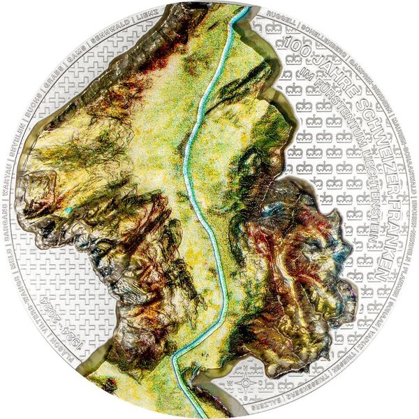Pièce de monnaie en Argent 5 Francs g 31.1 (1 oz) Millésime 2024 100 Years Swiss Franc RHINE VALLEY