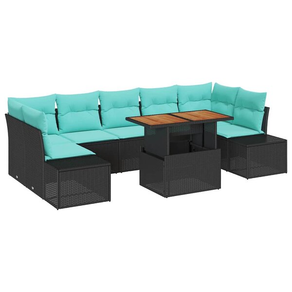 vidaXL Ensemble de salle à manger pour jardin 8 Pièces Noir et Sarcelle