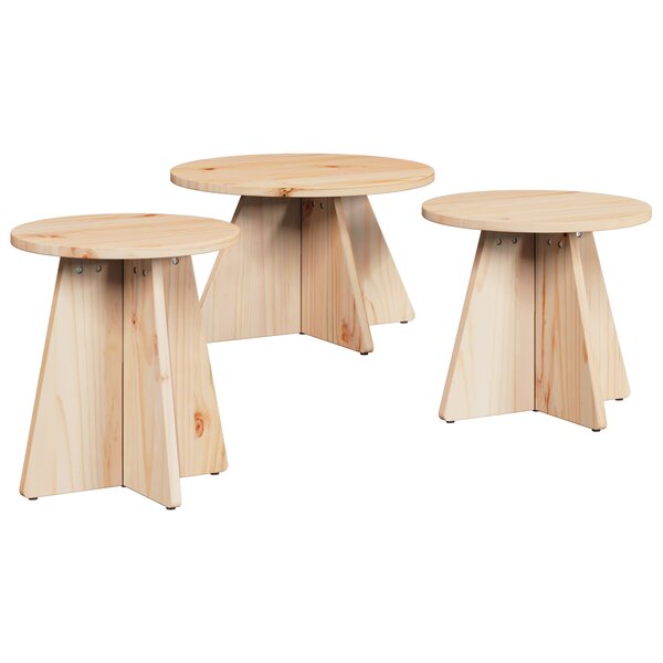vidaXL Table basse 3 Pièces Naturel 49 x 49 x 30 cm Bois de pin massif