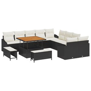 Ensemble Canapé Jardin vidaXL 13 Pièces avec Coussins Poly Rattan Noir Acacia