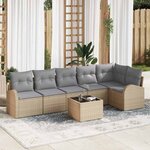 vidaXL Ensemble de canapé de jardin 7 Pièces Beige Poly rotin