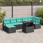 vidaXL Ensemble de canapé de jardin avec coussin 8 Pièces Noir Poly rotin