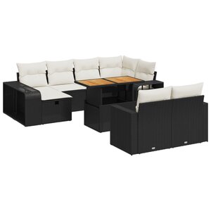 vidaXL Salon de jardin 11 Pièces avec coussins noir résine tressée