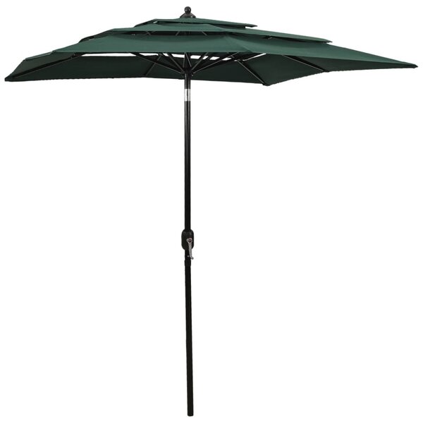 vidaXL Parasol de jardin à 3 niveaux avec mât en aluminium vert 2x2 m