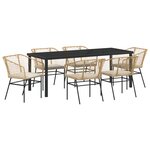 vidaXL Set de Jardin 7 Pièces avec Coussins en Rattan Poly Marron