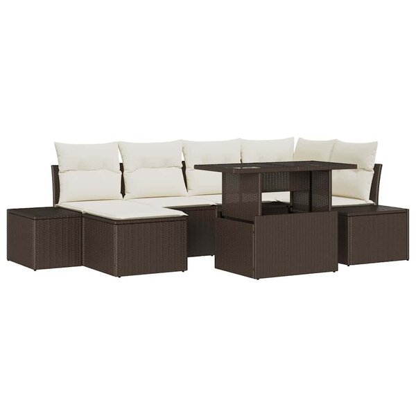 vidaXL Ensemble de canapé de jardin avec coussin 7 Pièces Marron et crème